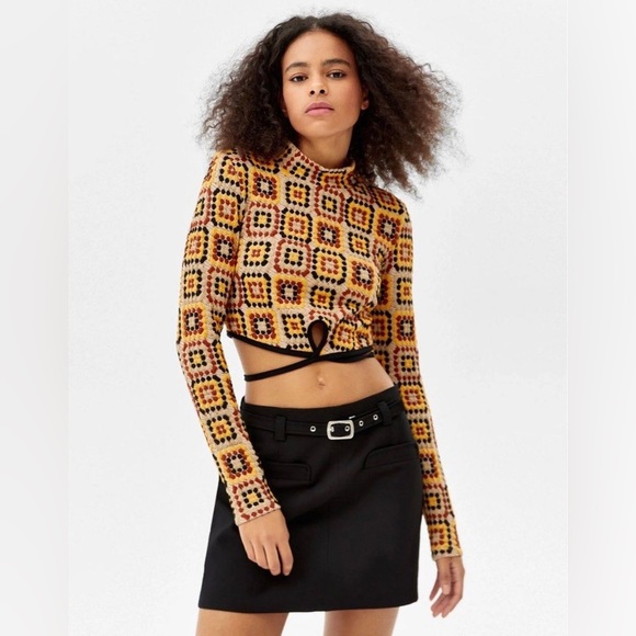 ASOS x Bershka Crochet L/S Festival Crop Top, XS - Picture 1 of 6